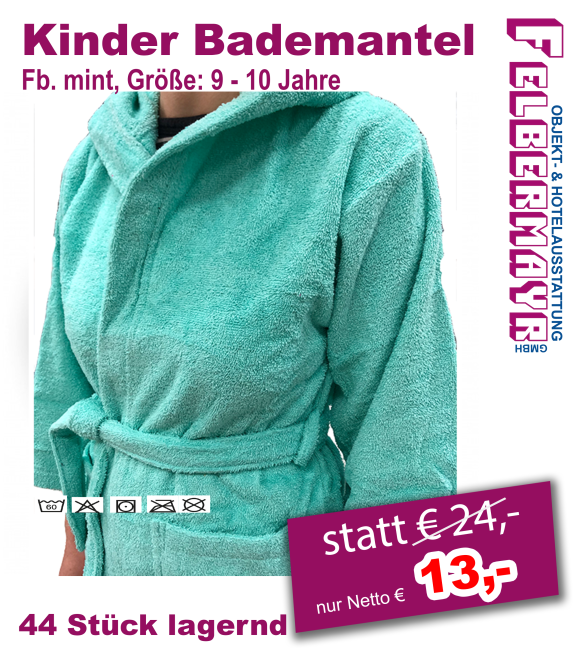 Kinderbademantel Fb. mint, Gr. 9-10 Jahre